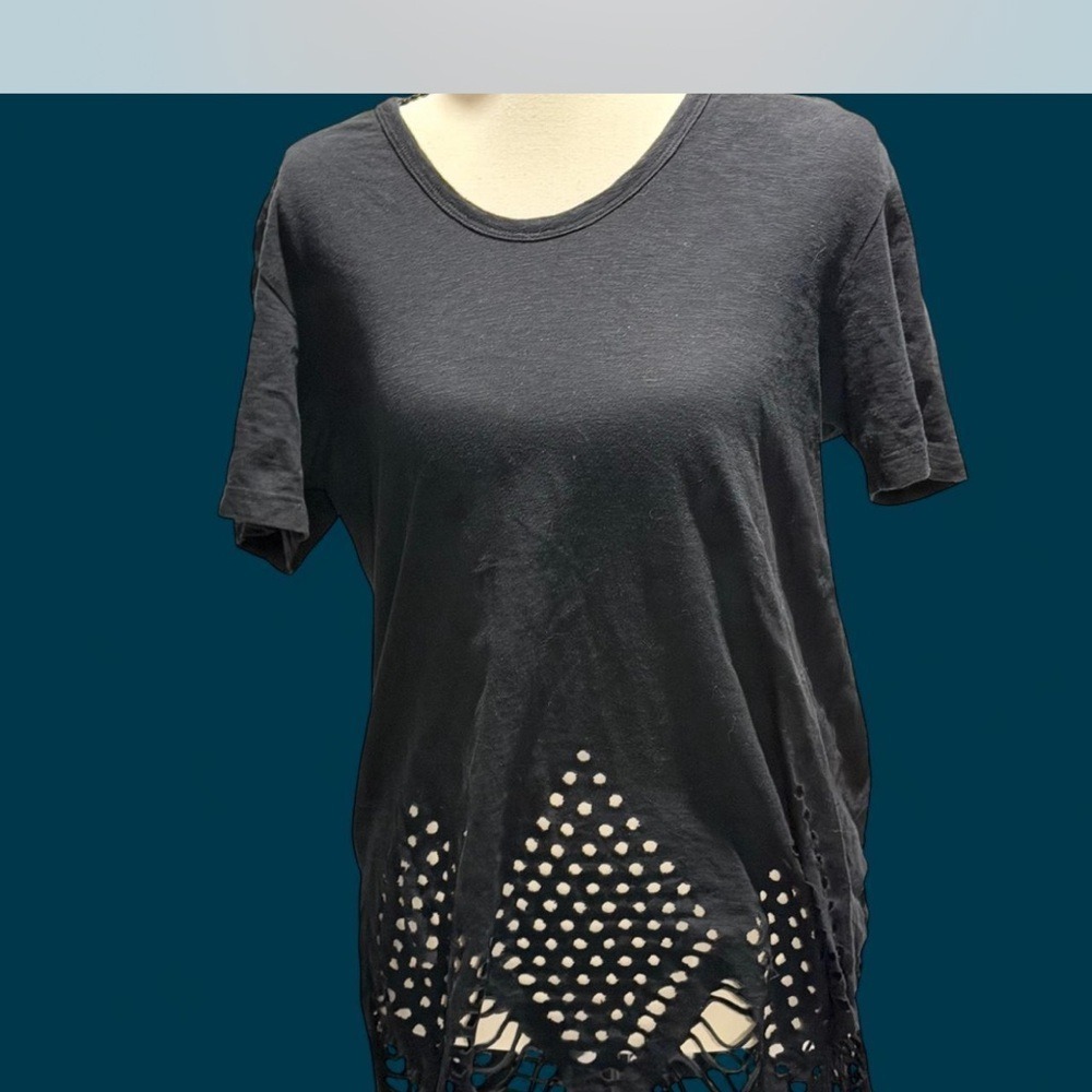 Pepin Anthropologie Black Distressed Cutout Tee M‎ Grunge Alt Cotton